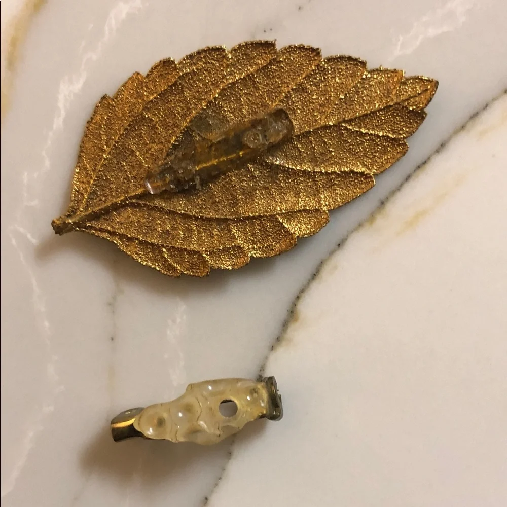 Gold Leaf and Crystal, and Sterling Silver Pin Brooches Women’s 3-piece Set